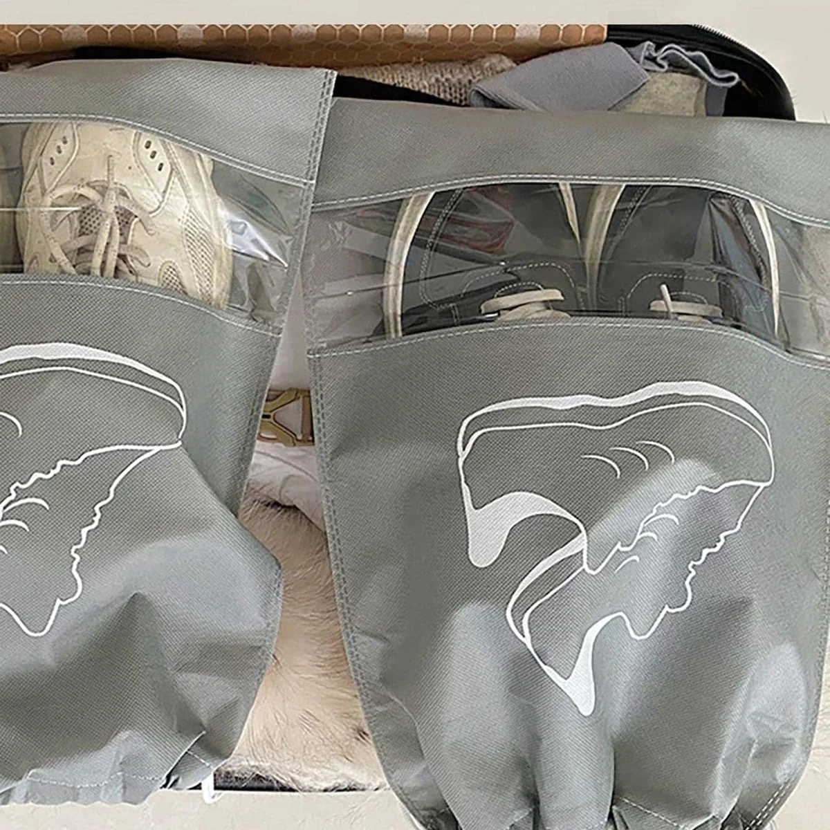5pcs-Shoe Storage Bag with Thickened Non-woven Fabric Strap