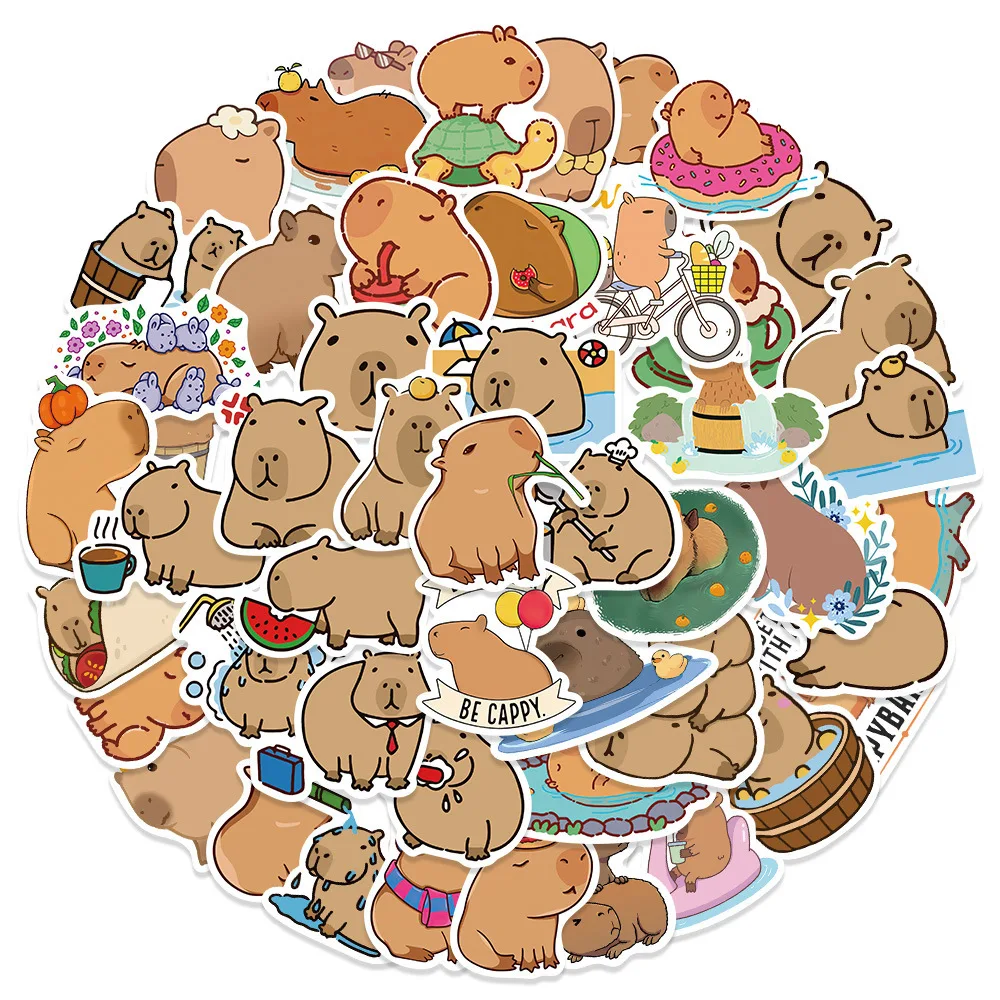

50pcs Cartoon Capybara Graffiti Cute Animal DIY Scooter Luggage Mobile Phone Waterproof Sticker