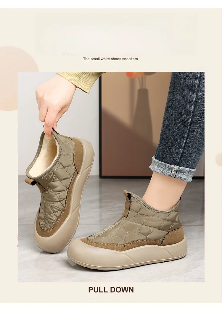 المرأة الشتاء عالية الجودة صوف مبطن سميكة الثلوج الأحذية أحذية قطنية دافئة وعصرية عادية جولة تو كعب مسطح