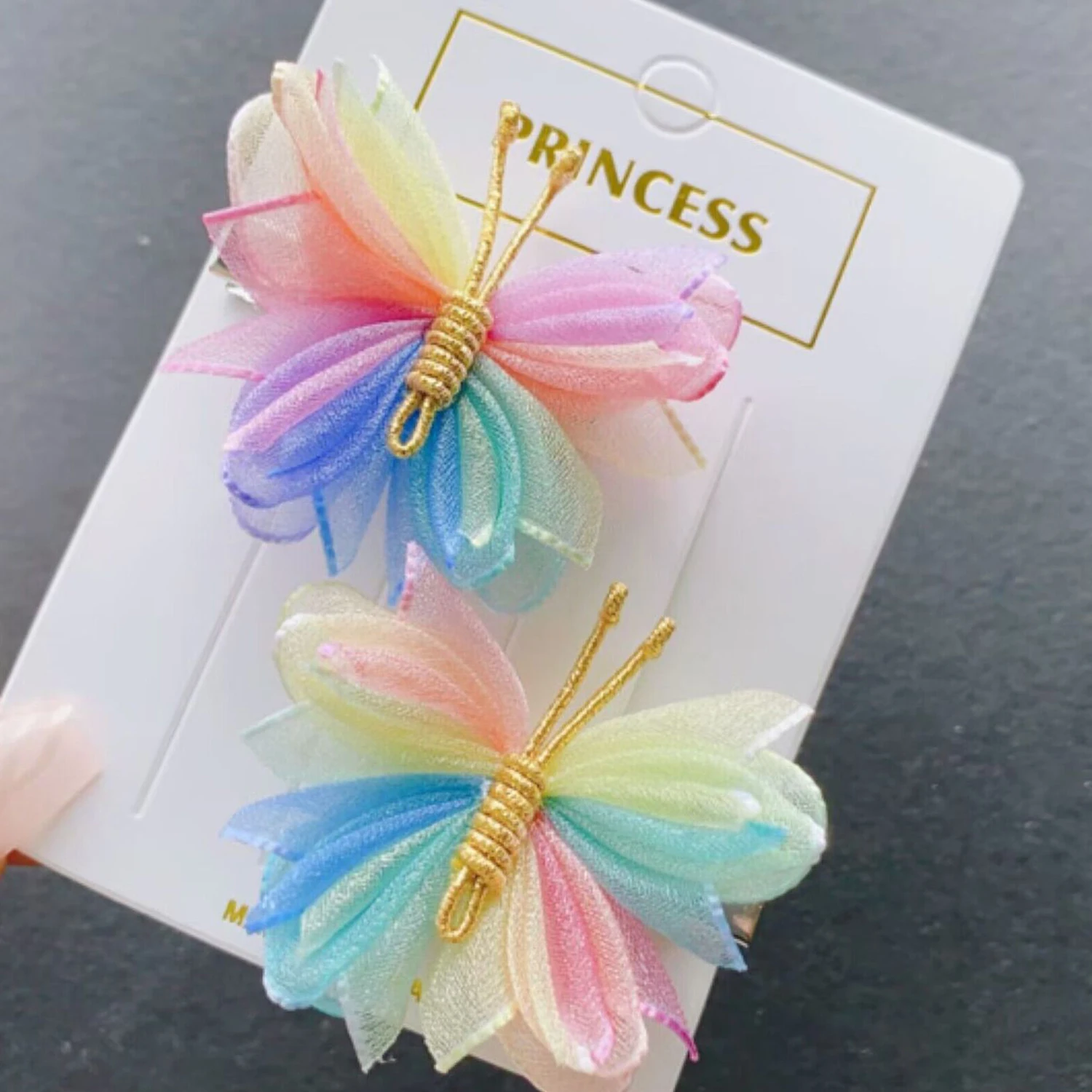 

1 Pair Butterfly Hair Clip Gradient Flocking Hairpin With Gold Accessories Headwear Girls Children Y2K Hair Accessories