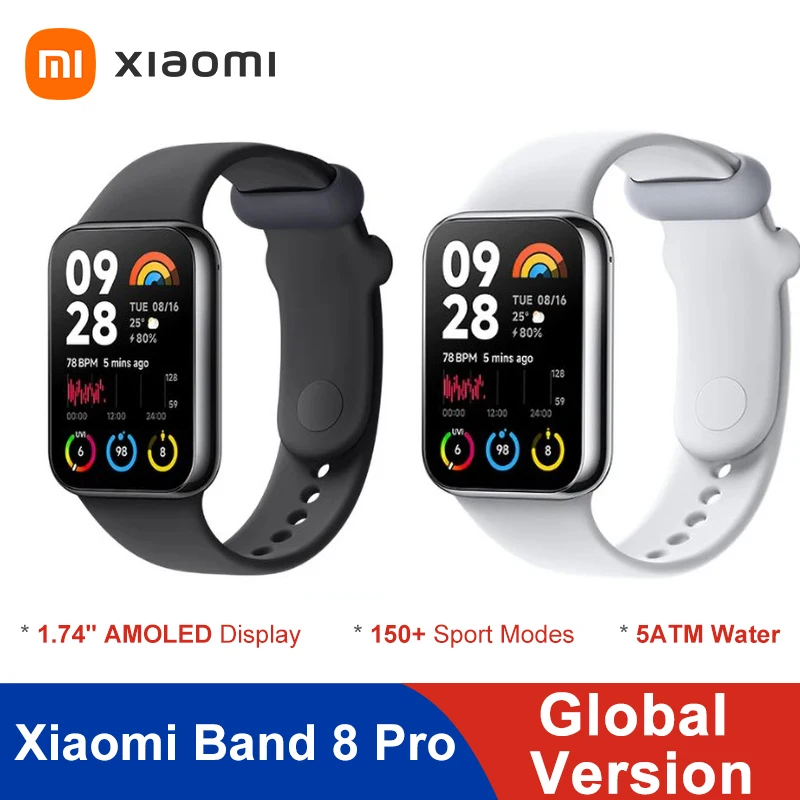 Смартфон Xiaomi Smart Band 8 Pro, 1,74 дюйма, AMOLED дисплей, встроенный GNSS, Время работы батареи до 14 дней, 5ATMWater