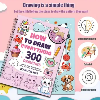 300 simpatici disegni semplici passo dopo passo Come disegnare qualsiasi cosa per gli appassionati di pittura Animali adorabili Regali alimentari-Guida da disegno Boo