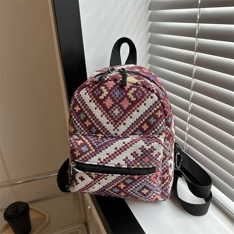 2024 Women's New Fashion Travel Bag New Ethnic Style Color Block Backpack Popular Design Mini Popular Mochila