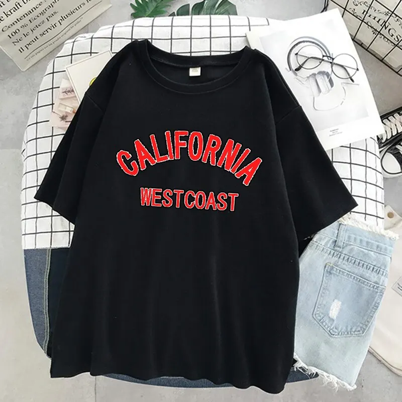 Los Angeles Fashion Short Sleeve Tshirt USA Letter Print Women Graphic T Shirt Summer Y2k Top Casual Oversized T Shirt mens graphic tees