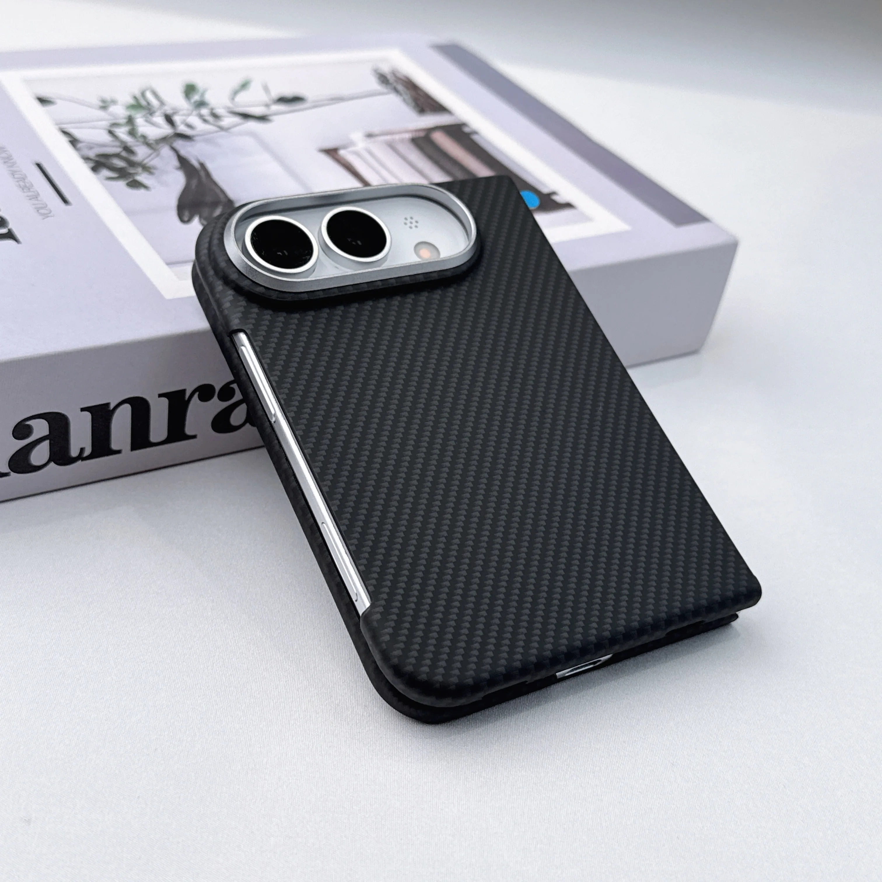 Luxury Kevlar Texture Foldable Case with Metal Lens Frame - Slim, Skin-Feel, Shockproof Phone Cover