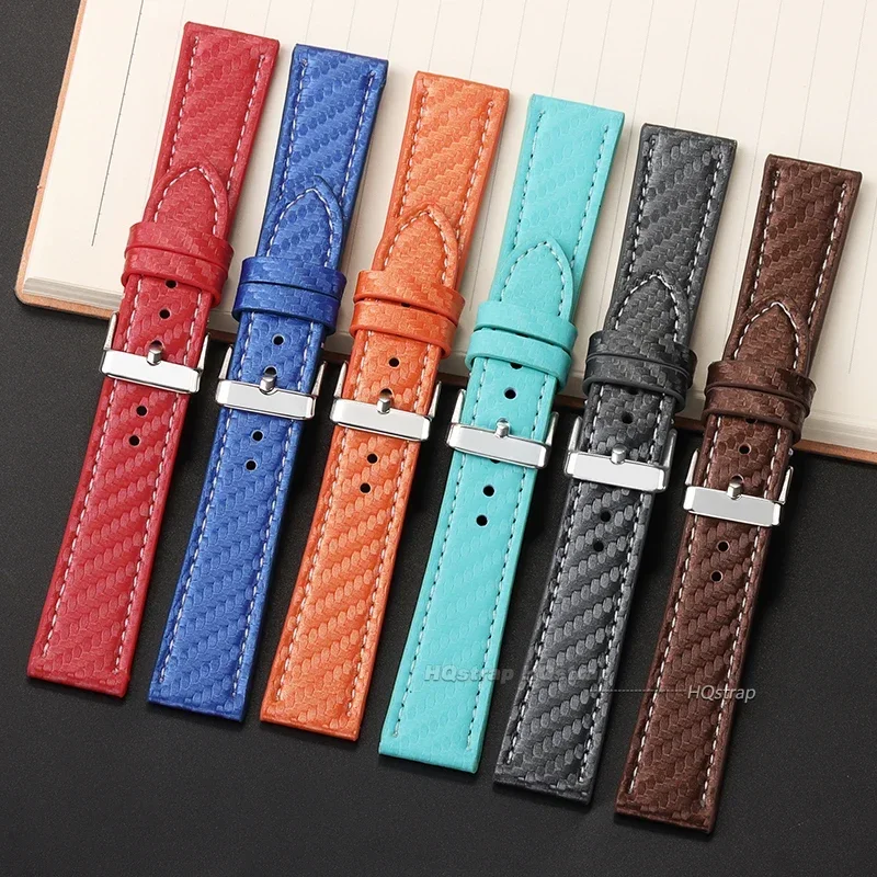 Sleek Carbon Fiber Leather Watchband - Premium Calfskin Strap
