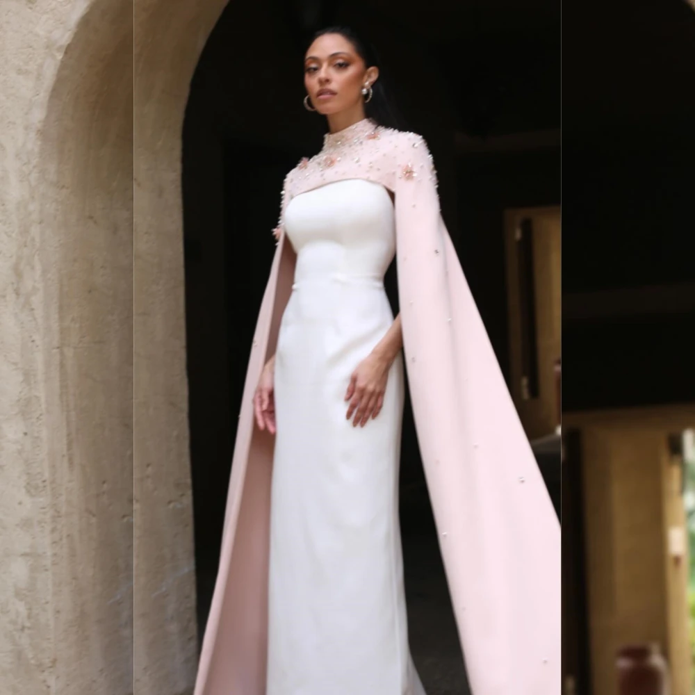 

Prom Satin Beading Cocktail Party A-line High Collar Bespoke Occasion Gown Midi Dresses