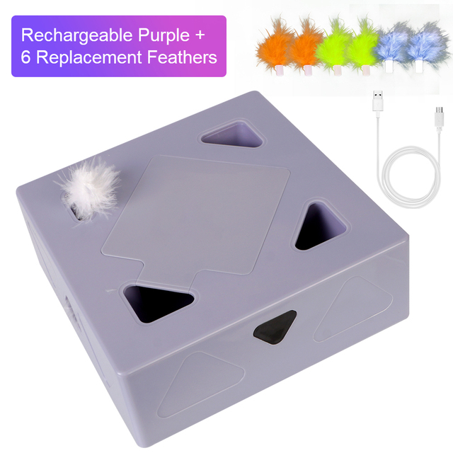 Sqaure Magic Box Automatic Cat Feather Toy Teasing Cat Stick Game  Cat Toy Selfplay Exercise Toys for Cat