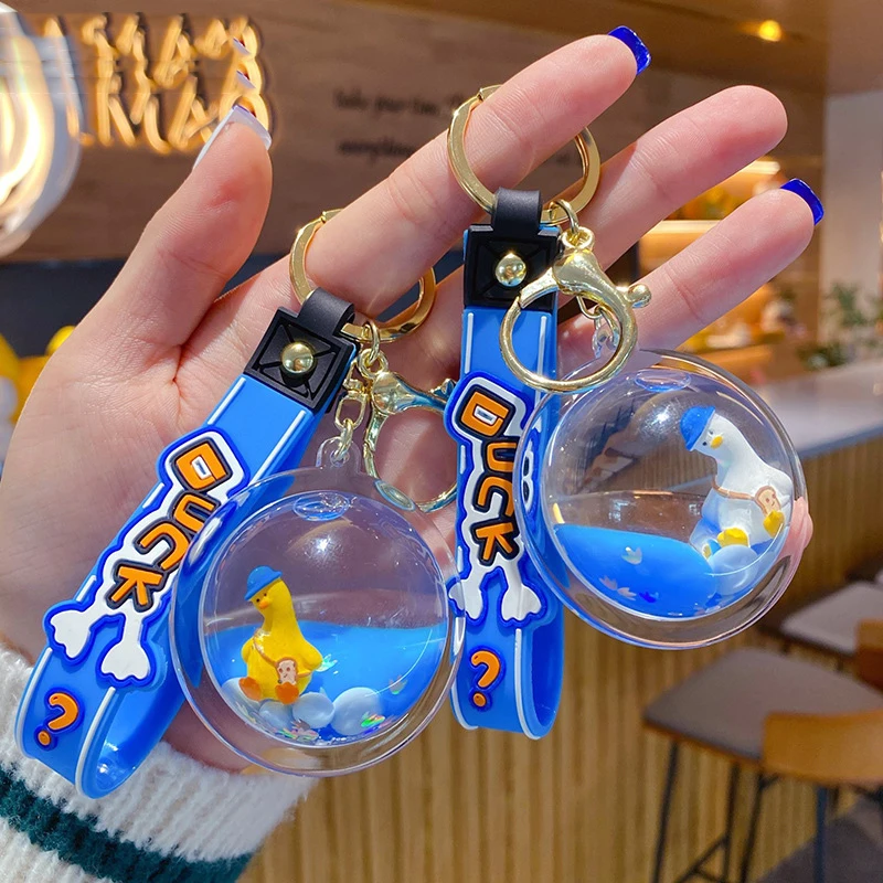 Cartoon Acrylic Ball Into Oil Floating Tilted Duck Liquid Keychain