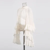 TWOTWINSTYLE – chemisiers transparents et amples pour femmes, col haut, manches longues, Patchwork, volants, plis, chemisier élégant, vêtements féminins 4
