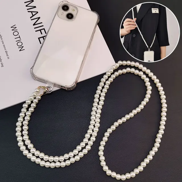 Longue lanière de téléphone portable, collier à bandoulière en perles, sangle de chaîne, Clip à boucle universel perlé à la main pour iphone, étui de téléphone Samsung 1