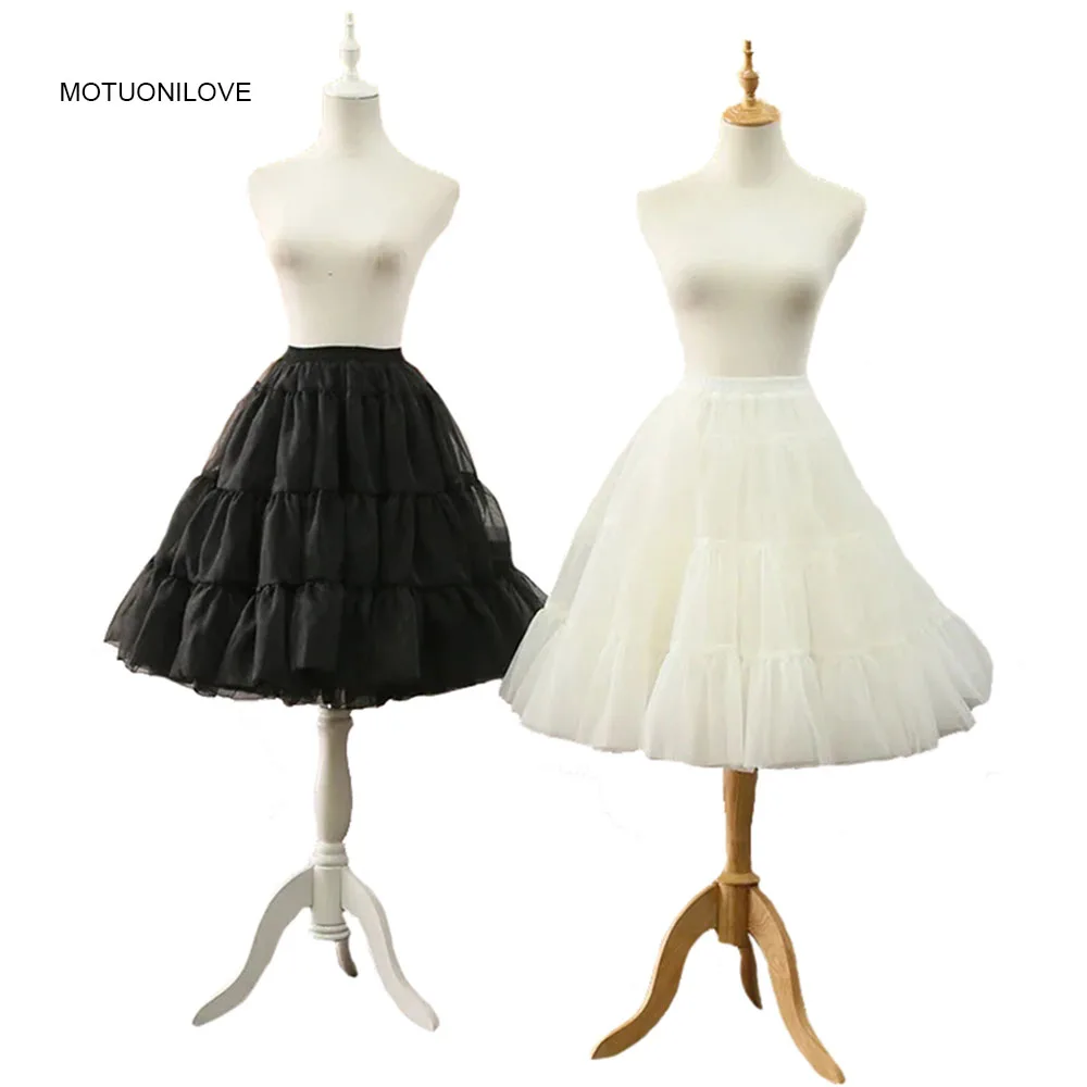 Women's Vintage Petticoats Knee Length Organza Lolita Tutu Skirt Fluffy Princess A line Party Prom Underskirt Retro Crinoline