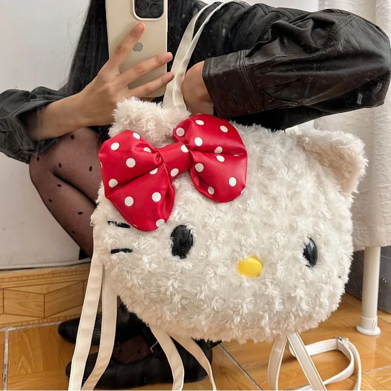 

Большая плюшевая сумка Sanrio Hellokitty, аниме, периферийная вместительная сумка, сумки-тоуты, рюкзак Y2k, модная женская сумка с сердцем, сумка на плечо