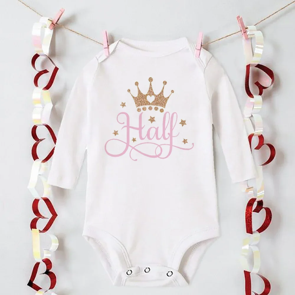 My 1/2 Birthday Newborn Bodysuit Infant Baby Birthday Party Outfits Clothes Toddler Jumpsuits Boys Girls Long Sleeve Romper Gift 3