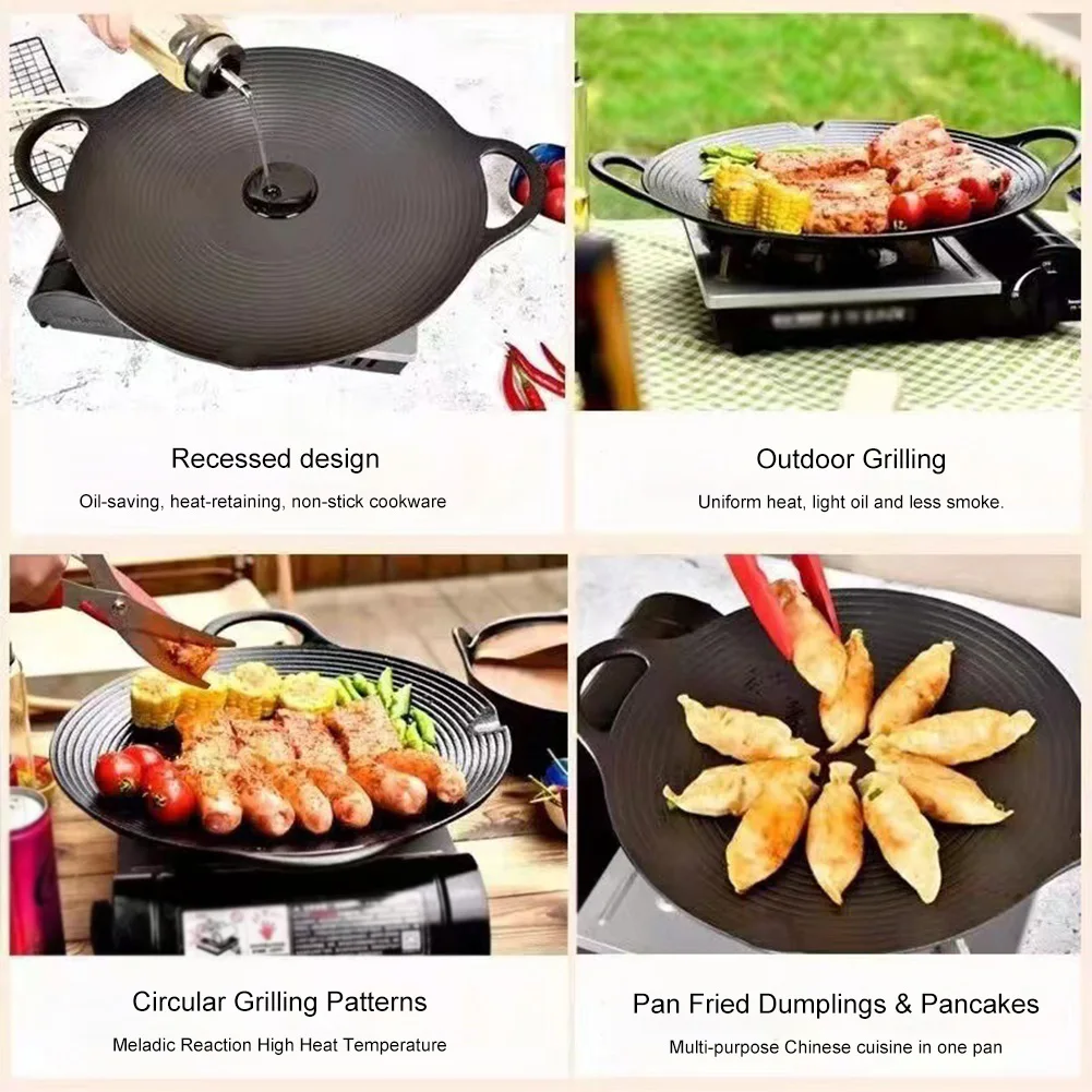 11.8/13.8/14.6 Inch Grill Pan with Handles Coating Frying Pan Non Stick Cast Iron Round Griddle for Indoor Or Outdoor Grilling