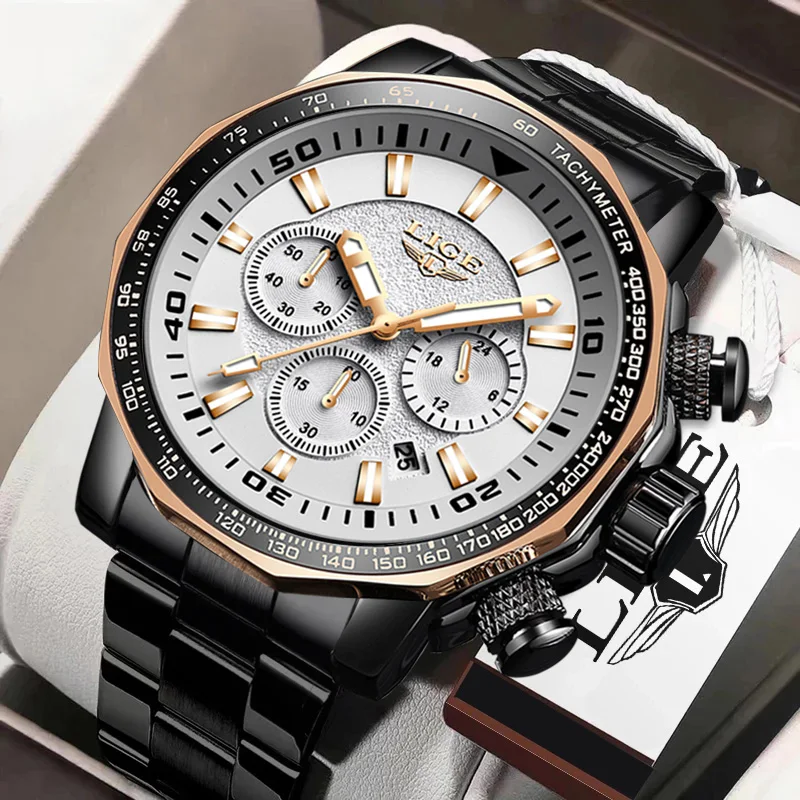 

2023 LIGE Men Watches Waterproof Date Brand Clock Large Dial Watch for Men Chronograph Luxury Stainless Steel Quartz Wristwatch