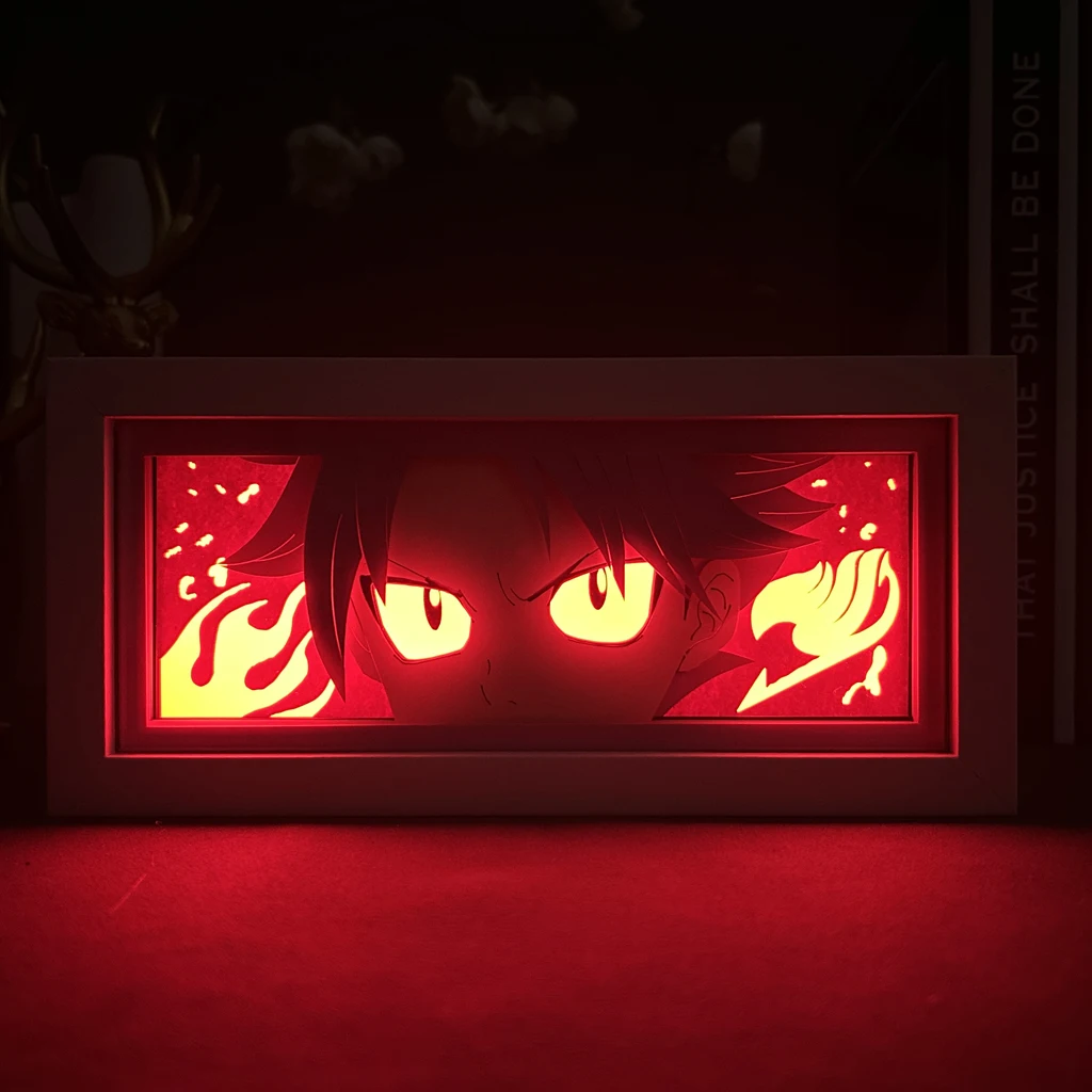 

Fairy Tail Natsu Face Light Box for Bedroom Decoration Manga Paper Cut 3d LED Night Light Lamp Fairy Tail Lightbox Eye Anime