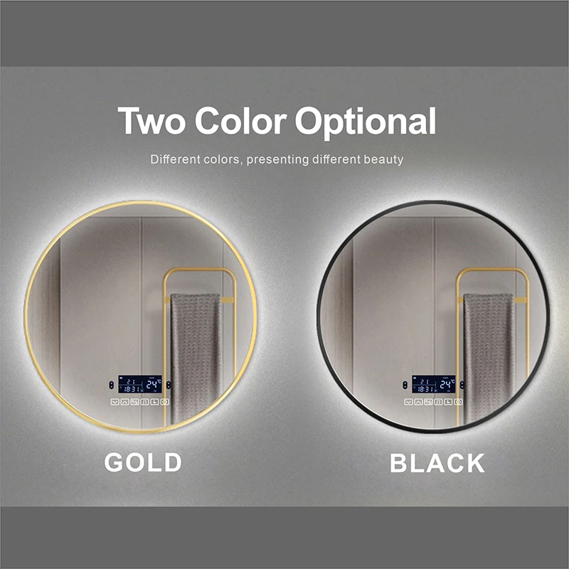 Round Black Frame LED Smart Bathroom Makeup Mirror With Bluetooth Body Induction Defogging 3 Color Light Cosmetic mirror