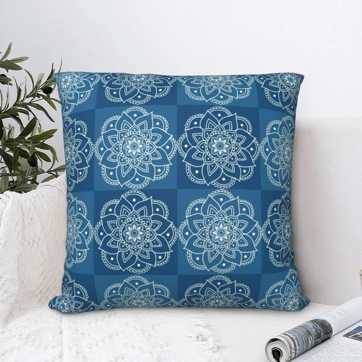 Mandala Squares Pattern Square Pillowcase Polyester Pillow Cover Velvet Cushion Zip Decorative Comfort Throw Pillow For Home Car