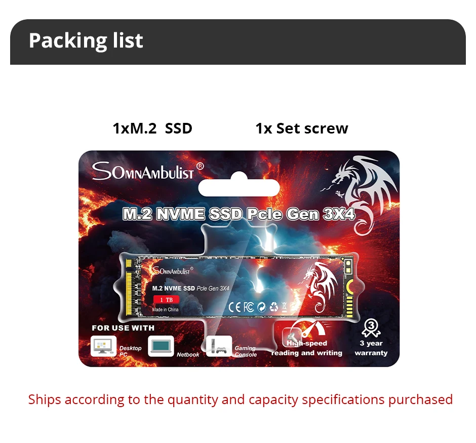 Somnambulist ssd m2 nvme 128gb 256gb 512gb 1tb ssd m.2 3,0 pcie internes Solid-State-Laufwerk für Laptop-Desktop-Spiele konsole – Detail 11