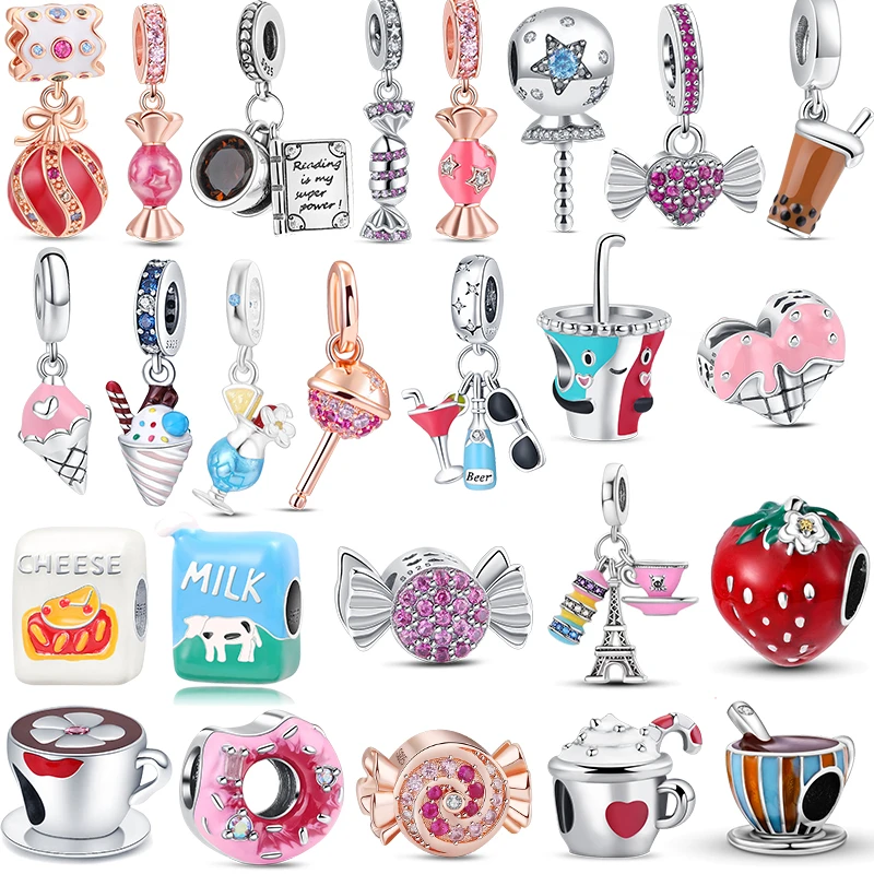 Nuovo Fascino Ciondola 925 Sterling Silver Candy Glasses Cup Lollipop Donut Fit Originale Pandora Bracciale Donna Gioielli Che Fanno Regalo