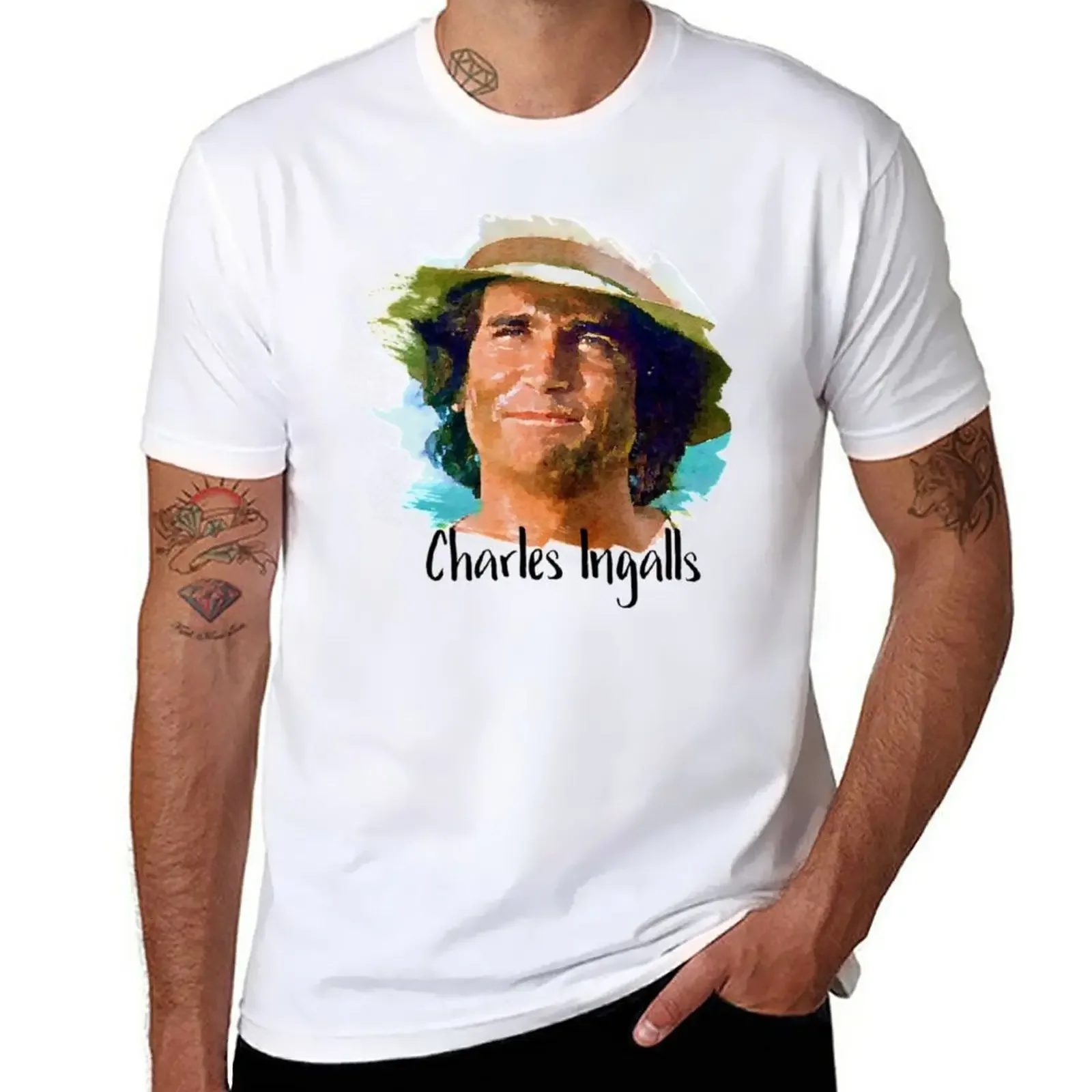 Charles Ingls Little House On The Prairie T-Shirt Anime Customs Mens Champion T-Shirt