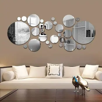 26 PCs 3D acrilico specchio adesivo da parete, specchio rotondo, camera da letto fai da te, bagno e TV sfondo camera Sticker decorazione della parete 1