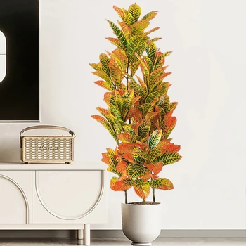 인공 관목 나무 뿌리기 골든 반얀 잎 플라스틱 몬스테라 식물, 가정 정원 크리스마스 장식, 47 인치 가짜 식물