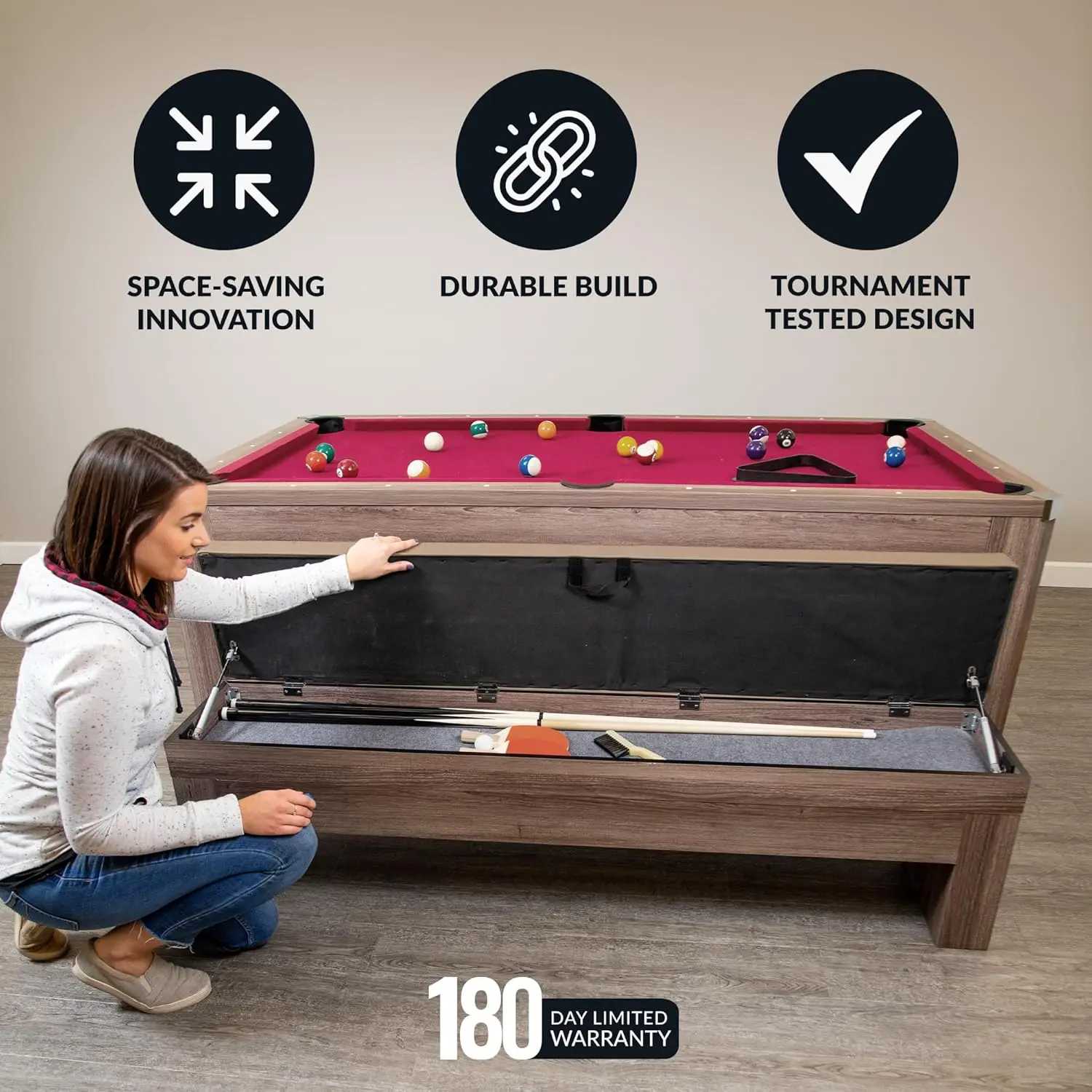 7 Foot Dining Pool Table Combo with Game Accessories 2 Benches Multifunctional Billiards Table with Ping Pong Dining Top Light