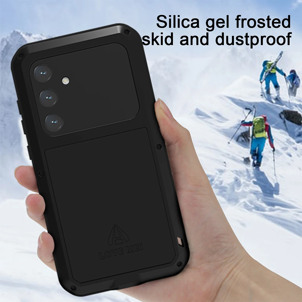 LOVE MEI Full Body For Samsung Galaxy S24 Plus Case 23+FE Metal Armor Cover S22 S21 Shockproof Silicone Shell Built-in Protector