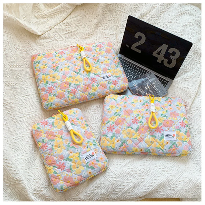 Bonito Flor Laptop Sleeve Computador Bolsa de Transporte 11 13 14 15.3 15.6 Portable Table Cover Bolsas para Mac Book hp Asus - Imagem 3