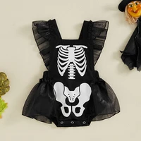 Baby Clothing Girl Halloween Romper Skeleton Print Ruffles Jumpsuit for Newborn Cute Clothes 1