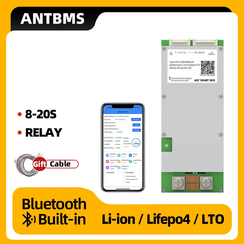 

Ant smart bms РЕЛЕ 8S 9S 10S 11S 12S 13S 14S 15S 16S 17S 18S 19S 20S Li-Ion LiFePo4 LTO Ebike 500A bluetooth Встроенный баланс