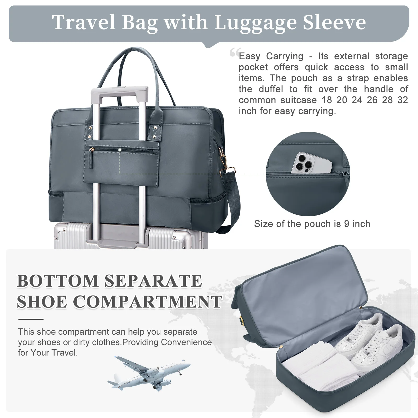 Women's Business Travel Luggage Bag Portable Storage Bag, Large Capacity Travlel Bag with Shoe Compartment Duffle Weekends ﻿