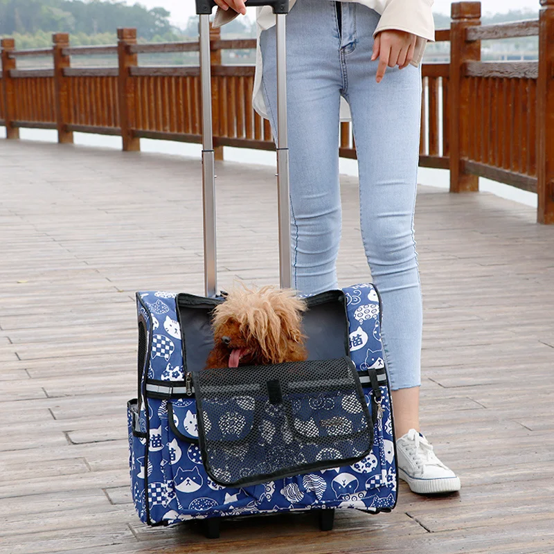 

Pet Trolley Backpack Large Space Cat Carrier With Universal Wheel Pull Rod Dog Bag Small Animal Breathable Carrier