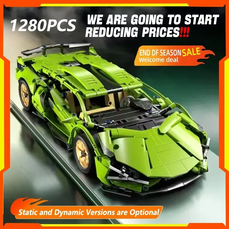 1280PCS Sports Car Technical MOC Building Blocks Kit 1:14 Scale Sports Car Model Toy Remote Control Power Version Gift Kid Adult