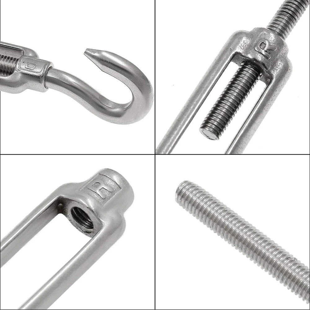 Tendicorda In Acciaio Inox 304 - 5 Pezzi Con Gancio E Occhiello | Regolazione Facile | Per Tende, Corde
