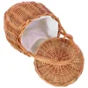 Foldable Picnic Basket Wicker Tray Decor Daily Supplies Multi-function Storage Shopping Bins with Lids 2