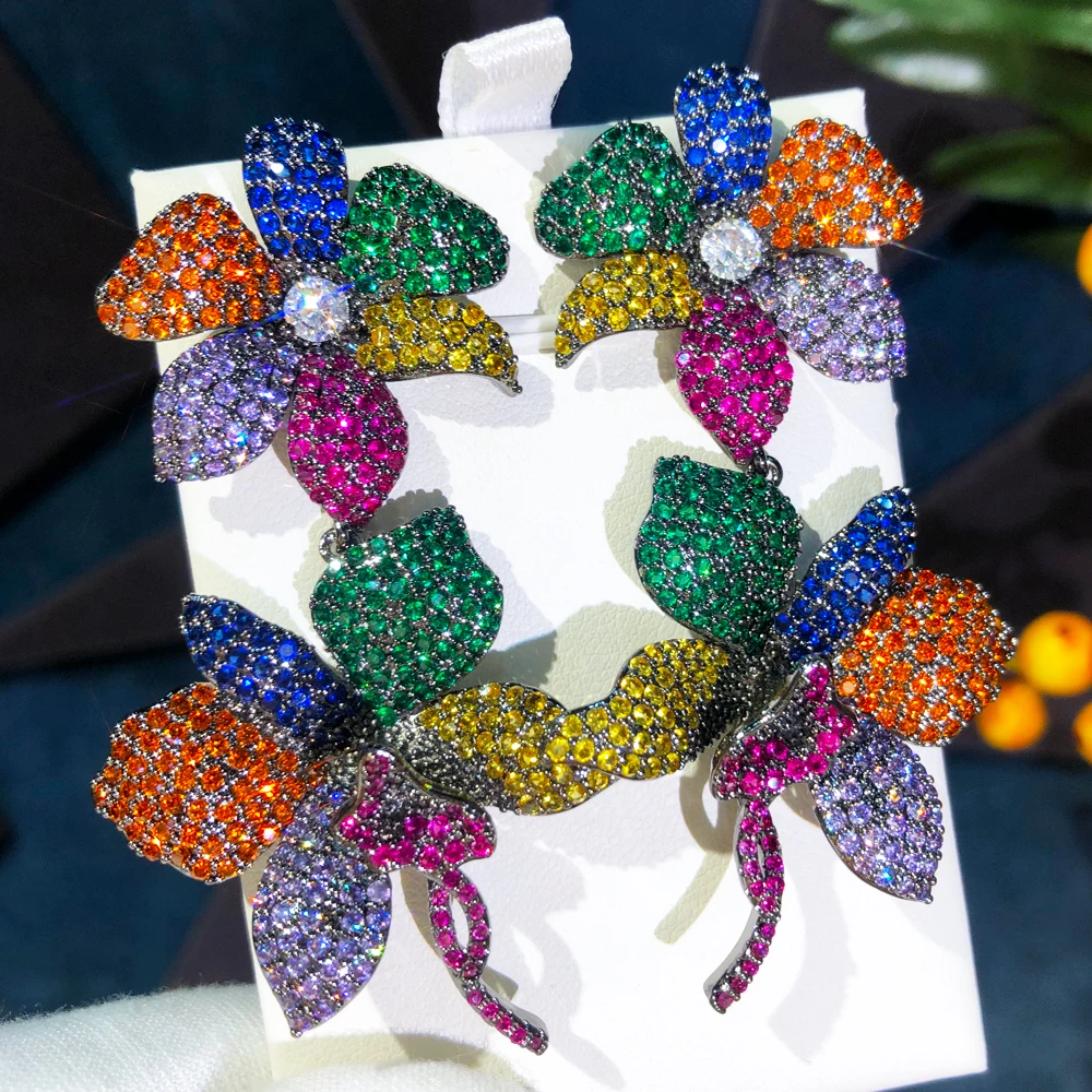 

Женские сережки-подвески GODKI, серьги-подвески с цветком и микро кубическим цирконием, свадебные сережки