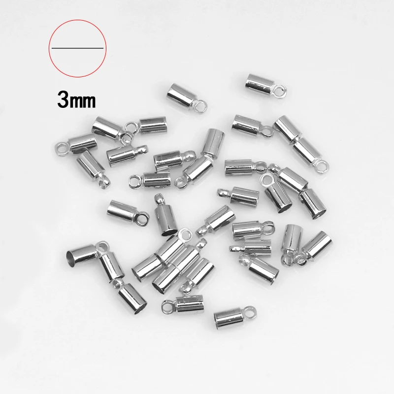 100Pcs Cord End Caps 1.2mm End Cap Barrel Beads Kumihimo End Caps Brass for  Jewelry Making 2mm Length Silver