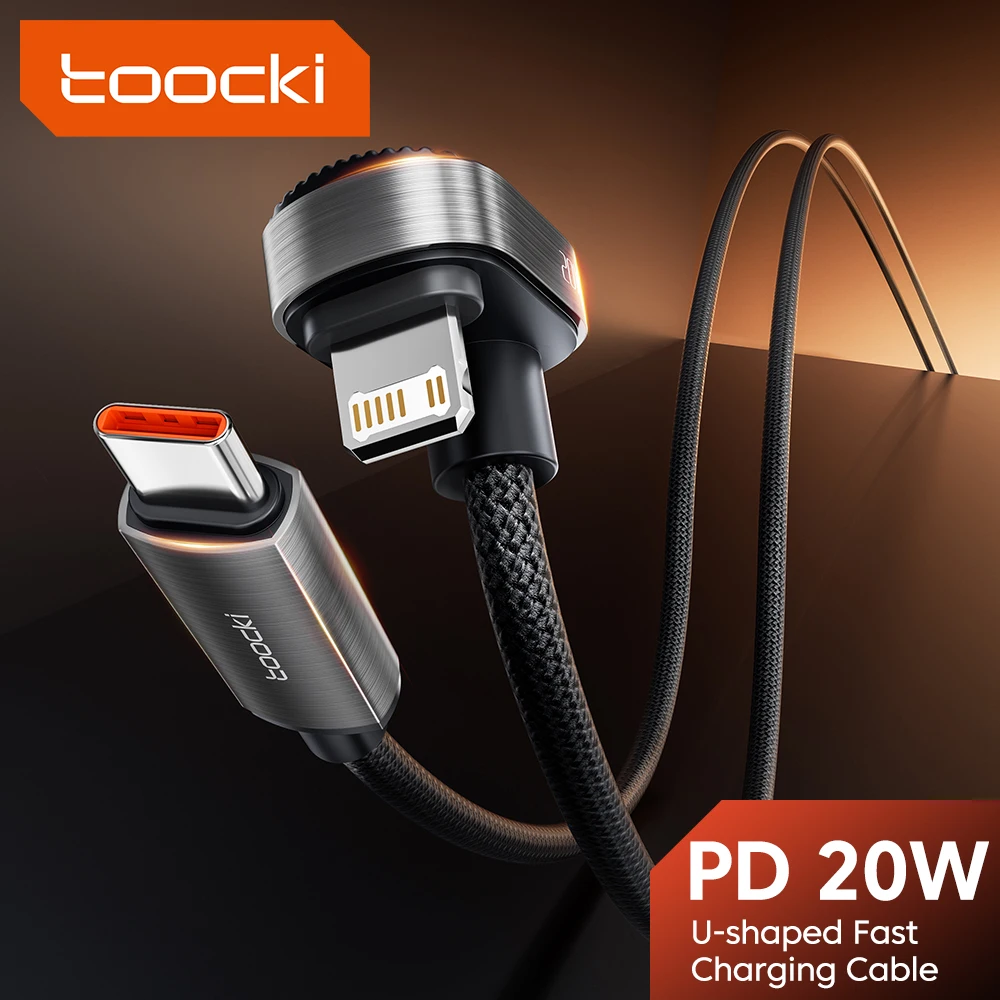 Toocki PD 20W USB C إلى كابل Lightning لهاتف iPhone 14 13 12 11 Pro Max 2.4A شحن سريع USB-C على شكل حرف U لكابل ألعاب iPad