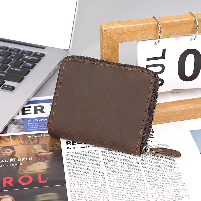 New style mad horse leather leather multi-function card bag large capacity head layer cowhide change card bag men's wallet