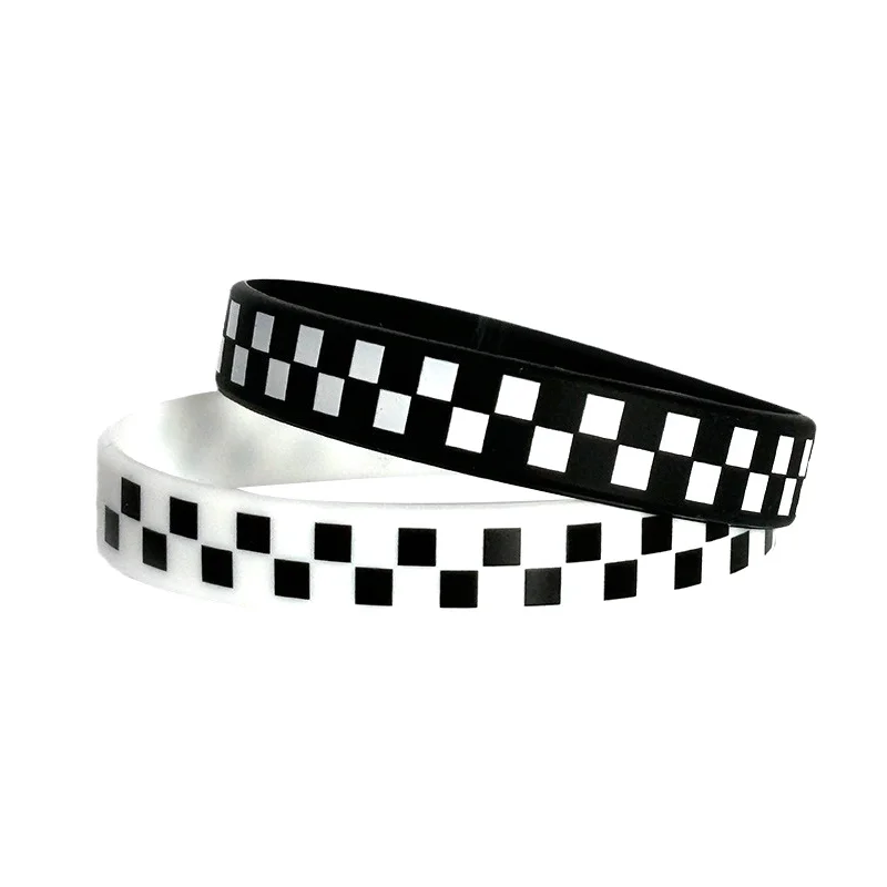 Vintage Paare schwarz weiß kariert kariertes Muster Silikon Armband Armbänder Dekorationen begünstigt Rennwagen Party liefert – Detail 1