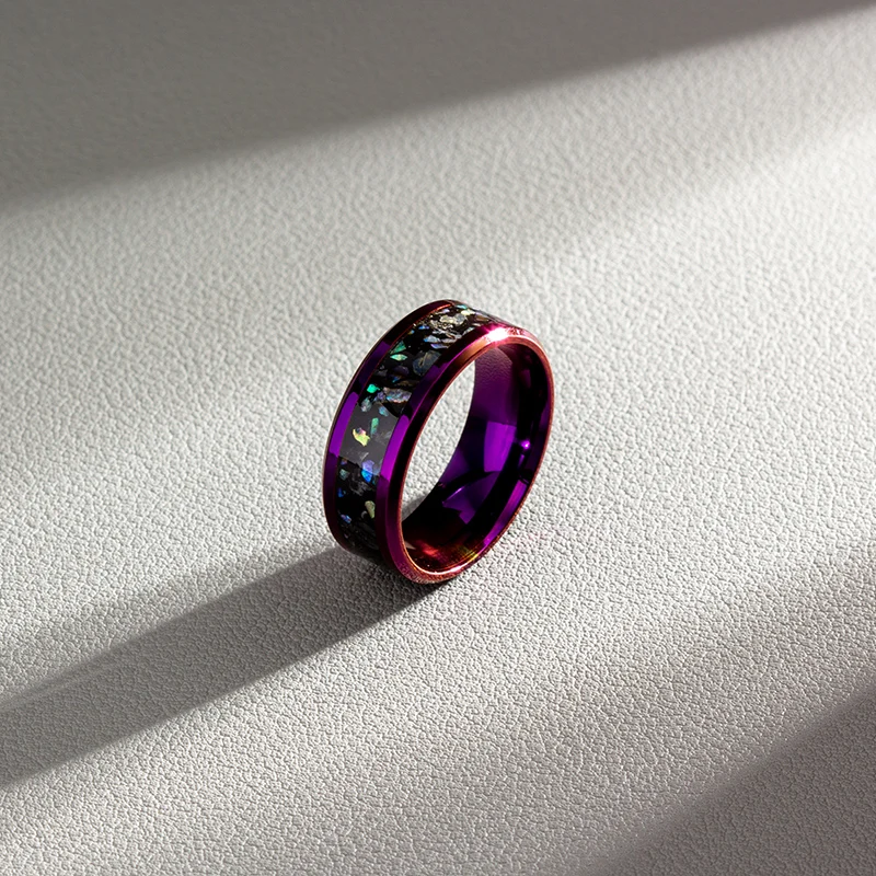 Double Color Purple Blue Inlaid Abalone Shell Pattern Men's Ring Men's Punk Hip Hop Ring Handmade Jewelry