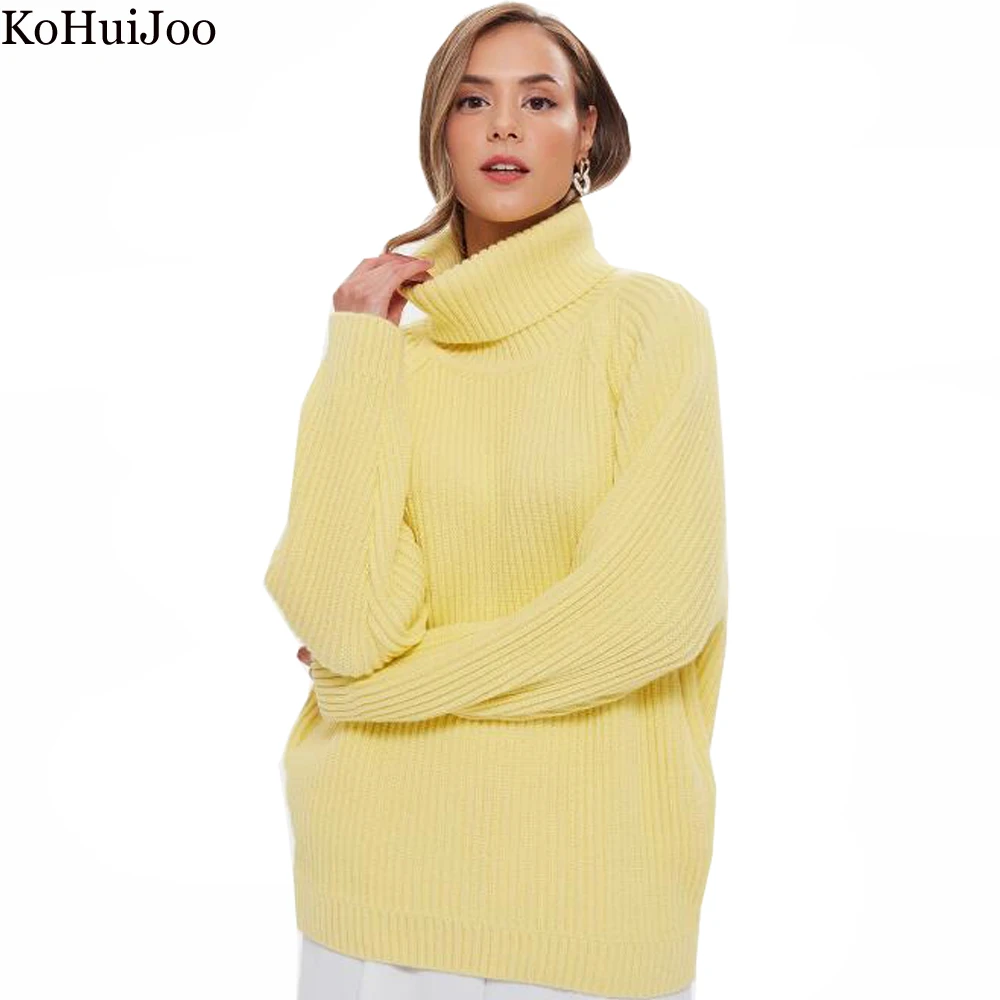 

KoHuiJoo Autumn Winter Turtleneck Women Sweaters Solid Long Sleeve Warm Loose Knitted Women's Tops Casual Pullover Sweater Pink
