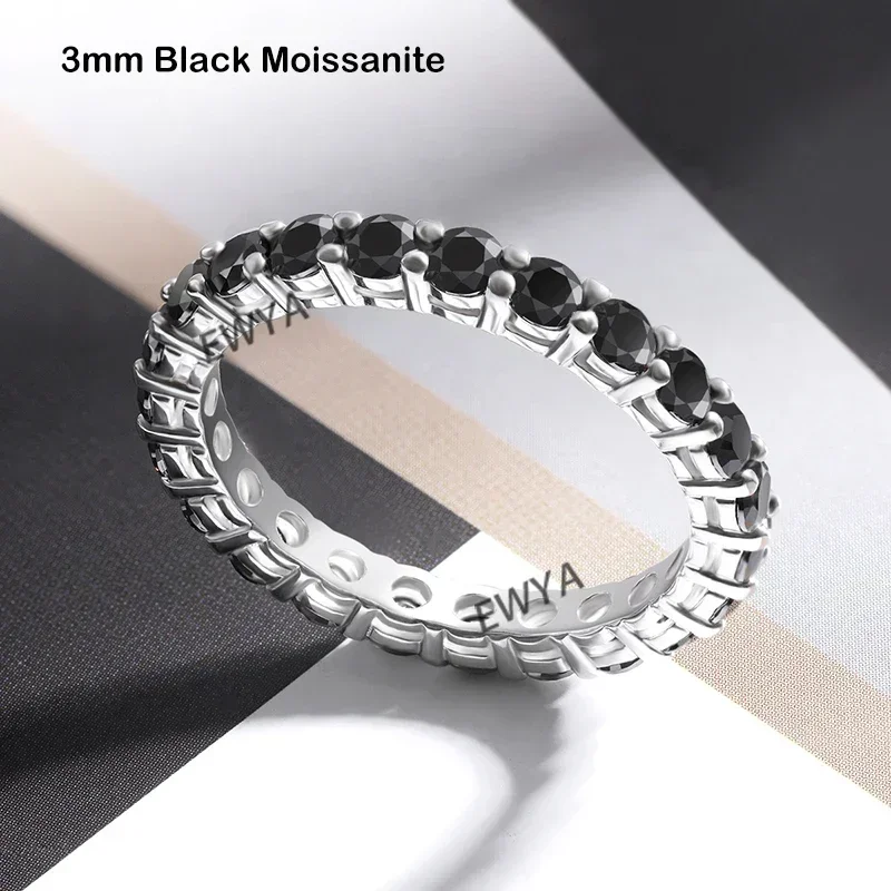 Moissanite Ring Full 3/4/5mm D Color Black Moissanite Ring Full Eternity Diamond Band For Women Men S925 Silver Wedding Rings