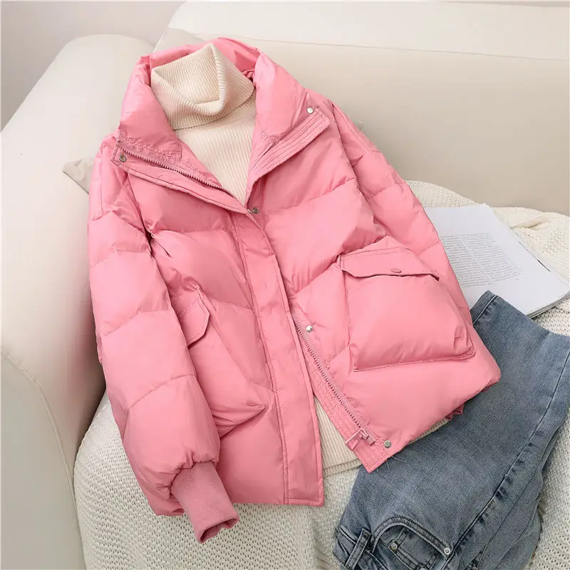 

Short Women's Parka Female Down Coats Loose Stand Collar Winter Jacket Women Clothes Warm Oversized Outerwear New Fashion Q505