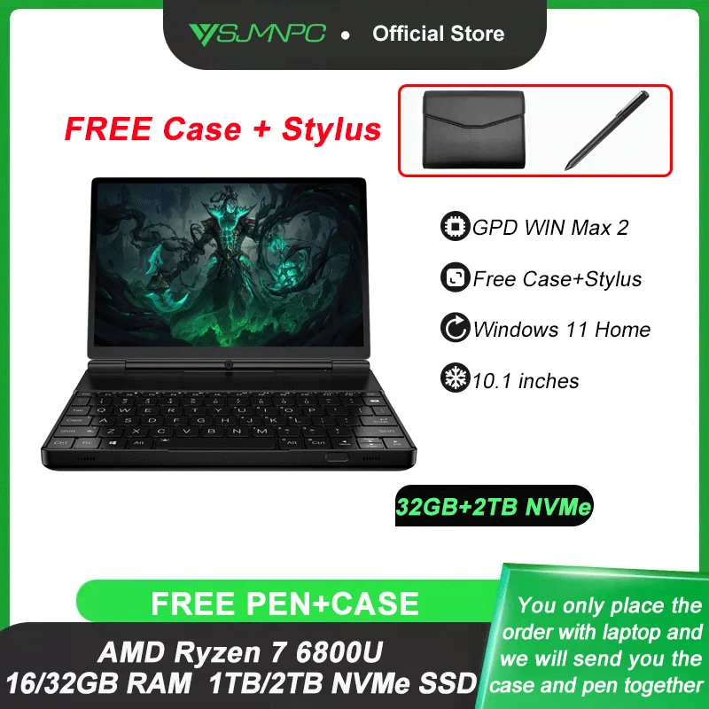 GPD WIN Max 2 10.1 Inch Handheld Gaming PC Laptop UMPC 4G LTE AMD 6800U Processor Windows 11,16GB/32GB RAM, 1TB/2TB Nvme Ssd