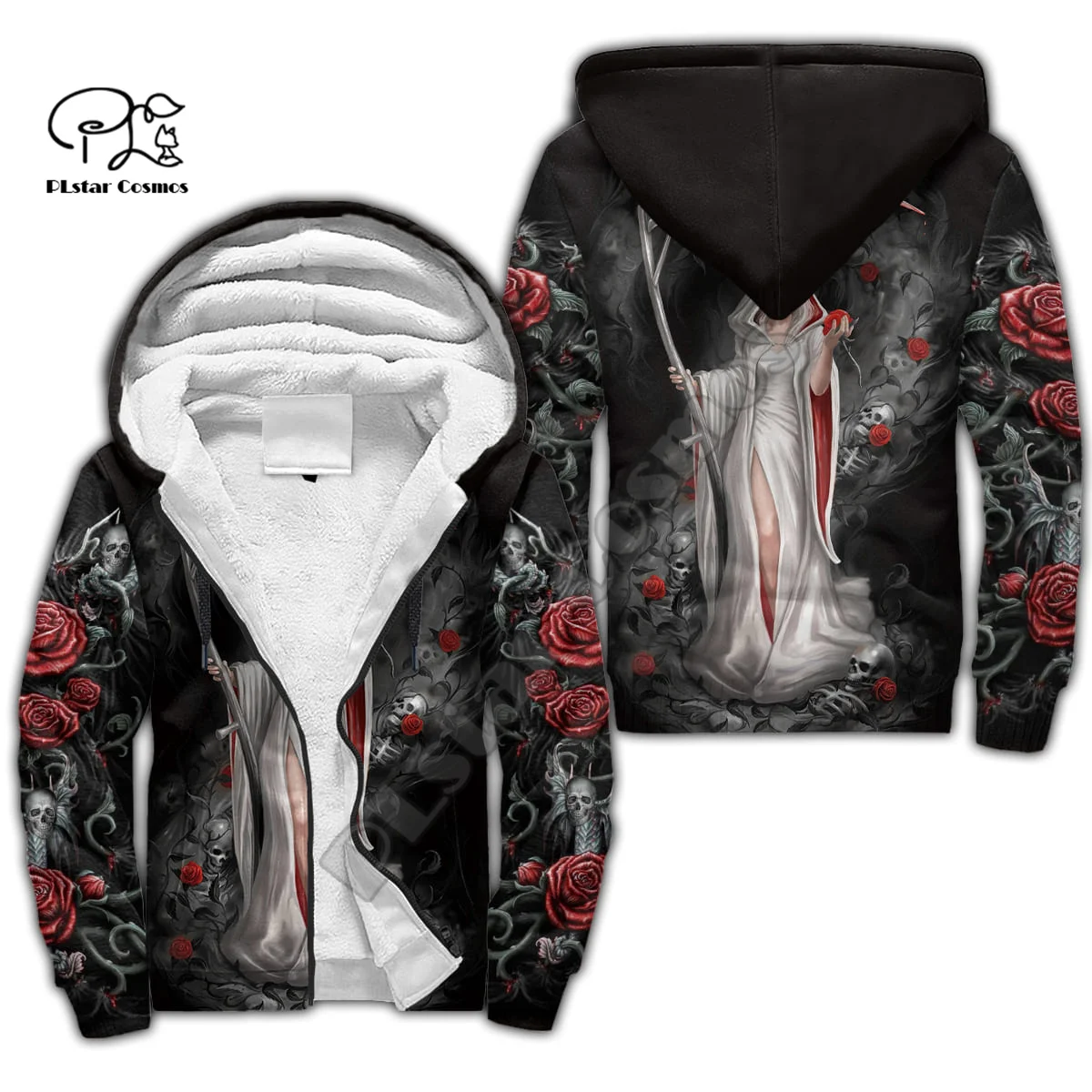 NewFashion Xmas Holloween Reaper Ghost Gothic Skull Retro 3DPrint Men/Women Streetwear Winter Coat Fleece Jacket Zip Hoodies 1
