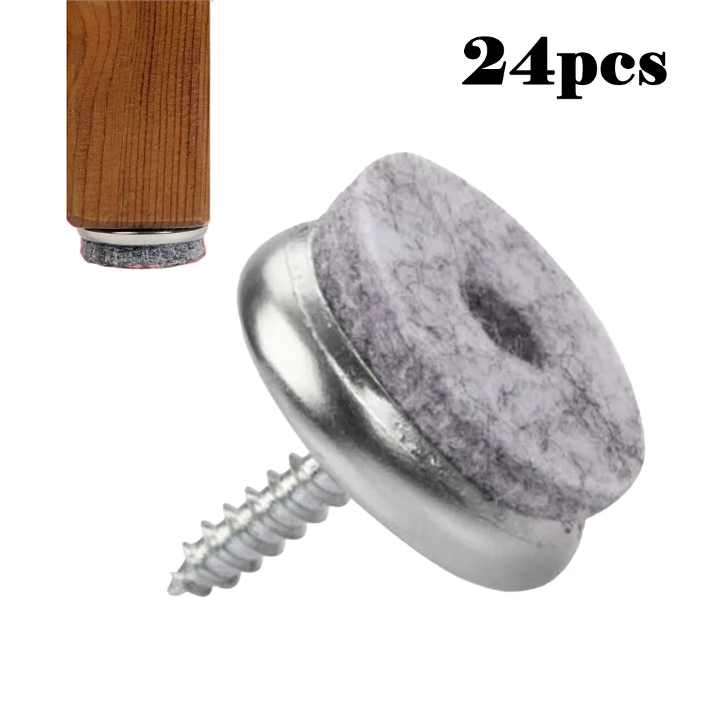 

24Pcs Chair Glides Pad With Thick Felt Pads Furniture Glide Screw Round Floor Protector For Wooden Table Desk Leg Sofa Feet